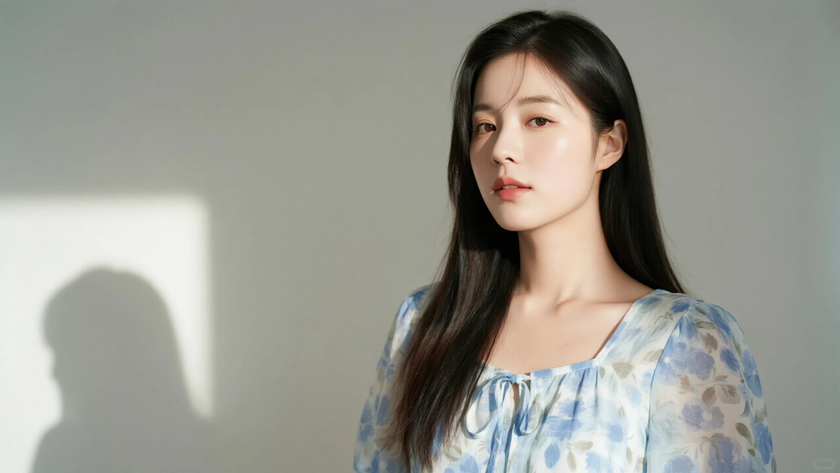 AI氛围感清新治愈俏皮外翻短发鲜活女生侧脸靛蓝底色，桌面壁纸