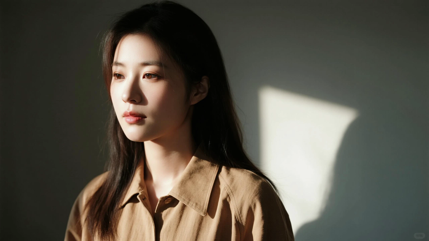 AI纯色极简清新治愈咖色极简温柔女生,无水印壁纸