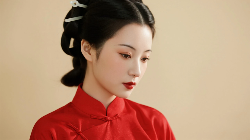 AI柔和暖调光影中式复古典雅古风女生,高清壁纸