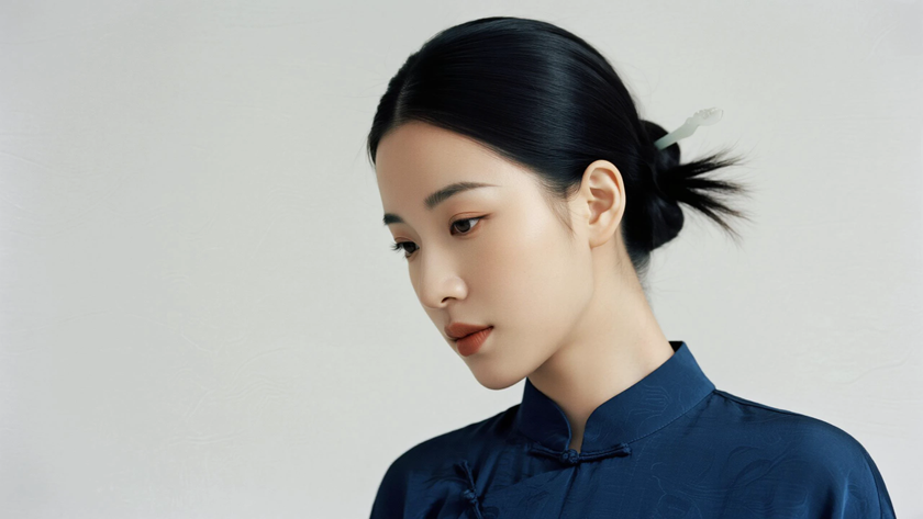 AI冷调柔和光影中式复古简约端庄古风女子，高清壁纸