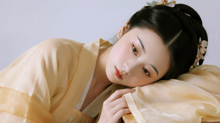 AI明亮暖调柔光中式复古轻盈活泼古装少女，高清壁纸