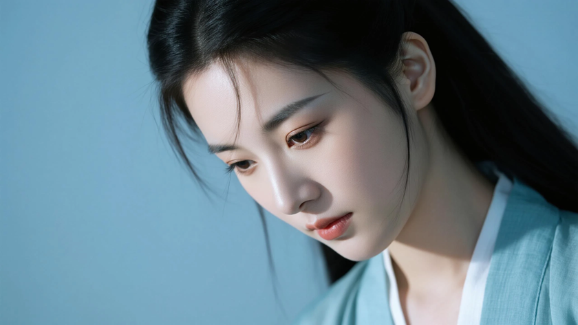 AI低饱和冷柔光中式复古清冷简约古风女子，高清壁纸