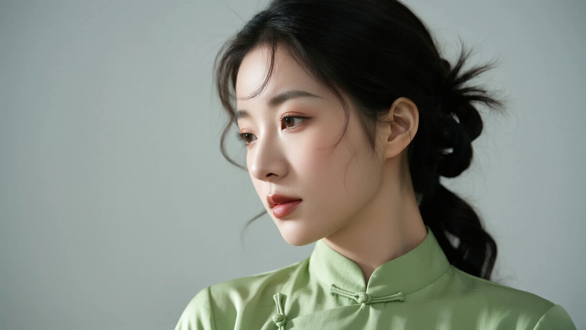 AI浅色系清新柔光中式复古干净柔和古装少女,高清壁纸