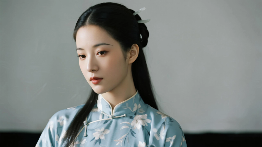 AI碎花清新柔光中式复古雅致温柔古装少女，高清壁纸