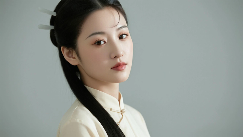 AI通勤暖调柔光中式复古轻奢柔和古风女子,高清壁纸