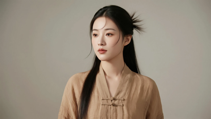 AI大地柔和色调中式复古恬淡氛围感古风女子,高清壁纸