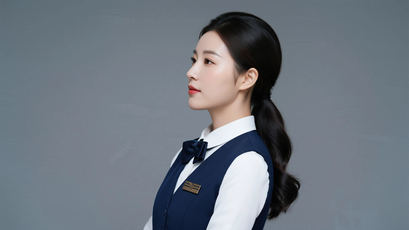 AI冷调柔光空乘制服垂坠高级质感女生,高清壁纸