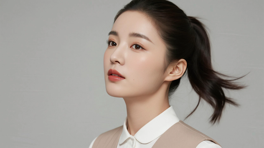 AI纯色极简空乘气质奶杏软糯温柔女生,无水印壁纸