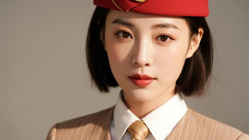 AI柔光空乘模特温婉锁骨发娴静女生浅卡底色，桌面壁纸