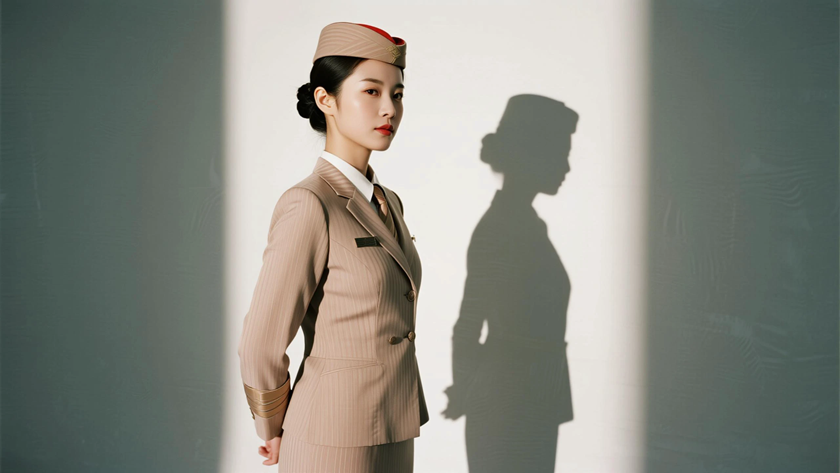 AI暖调柔光空乘条纹制服细腻利落质感女生，高清壁纸