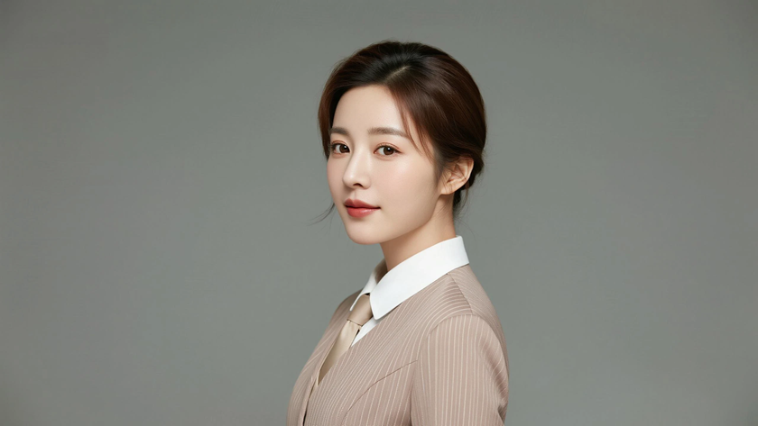 AI纯色极简空乘气质浅卡其温婉柔和女生，无水印壁纸