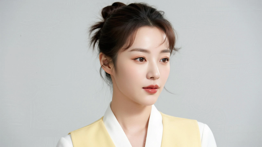AI纯色极简空乘气质鹅黄元气亲和女生,无水印壁纸
