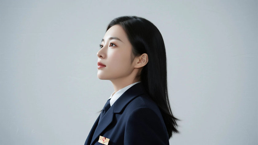 AI纯色极简空乘气质墨灰素雅沉稳女生,无水印壁纸
