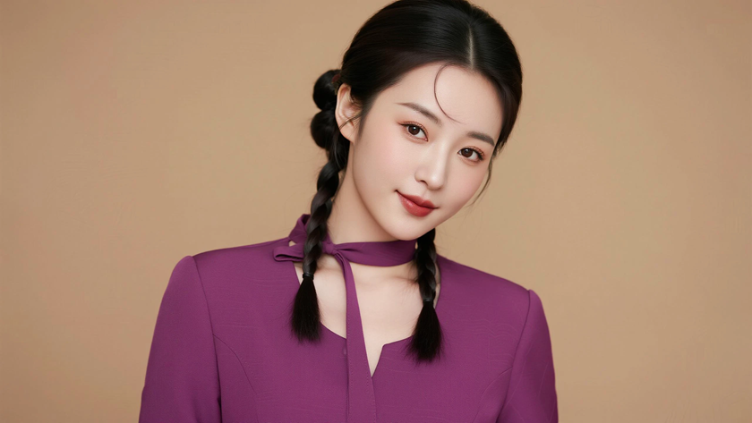 AI暖浅柔光空乘连衣裙顺滑柔和质感女生,高清壁纸