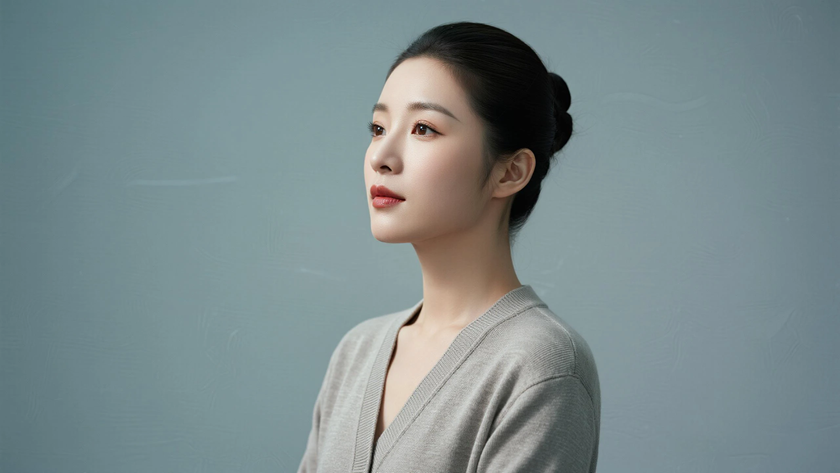 AI纯色极简空乘气质奶灰安静柔和女生，无水印壁纸