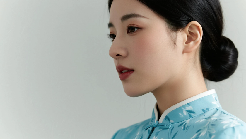 AI纯色极简空乘气质浅湖蓝温润恬静女生,无水印壁纸