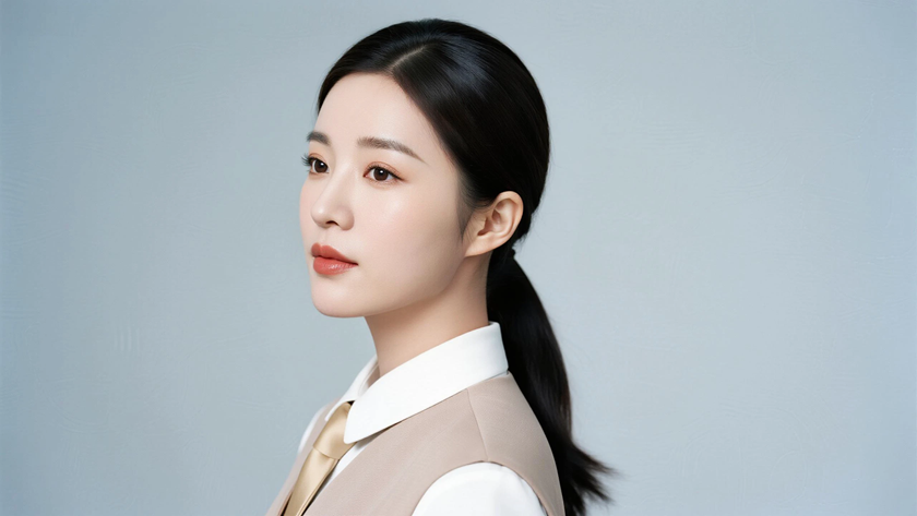 AI纯色极简空乘气质浅杏雅致恬静女生，无水印壁纸