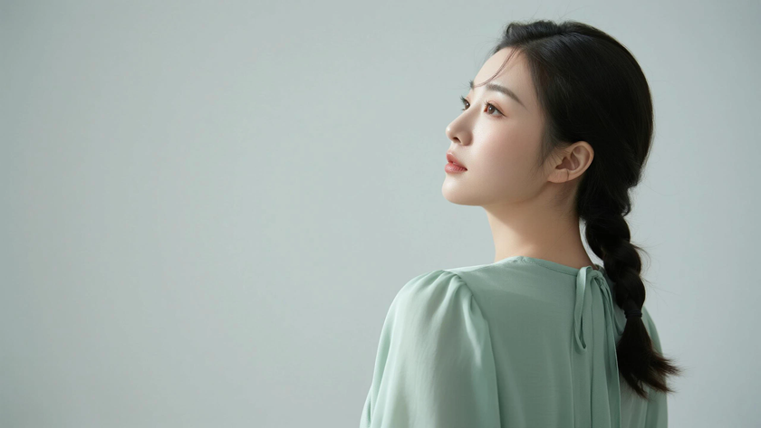 AI纯色极简清新治愈薄荷奶绿清爽柔和少女,无水印壁纸