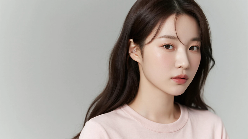 AI柔光清新治愈韩式层次长发恬静女生侧脸芋粉底色,桌面壁纸