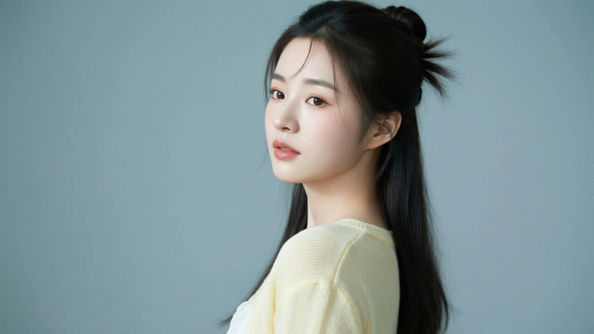 AI明亮柔光清新治愈轻薄针织软糯通透质感女生，高清壁纸