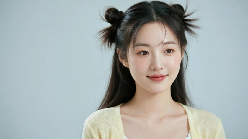 AI纯色极简清新治愈浅杏黄阳光元气少女，无水印壁纸