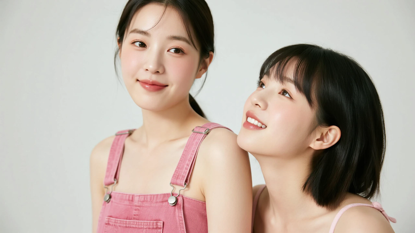 AI纯色极简清新治愈蜜桃粉清甜灵动少女，无水印壁纸