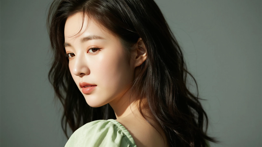 AI纯色极简清新治愈浅苔绿森系清爽少女,无水印壁纸