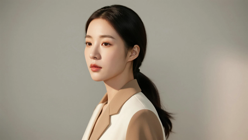 AI中性柔光清新治愈拼接西装垂坠宽松质感女生，高清壁纸
