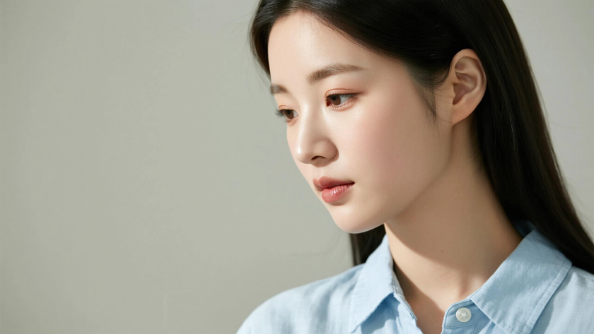 AI纯色极简清新治愈浅湖青干净恬淡少女,无水印壁纸