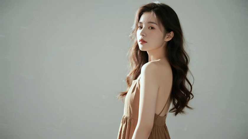 AI纯色极简清新治愈焦糖奶咖复古温柔少女，无水印壁纸