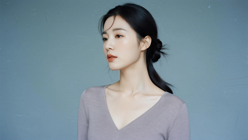 AI纯色极简清新治愈淡芋灰静谧柔和少女,无水印壁纸