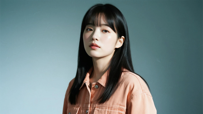 AI纯色极简清新治愈浅橘杏松弛元气少女，无水印壁纸