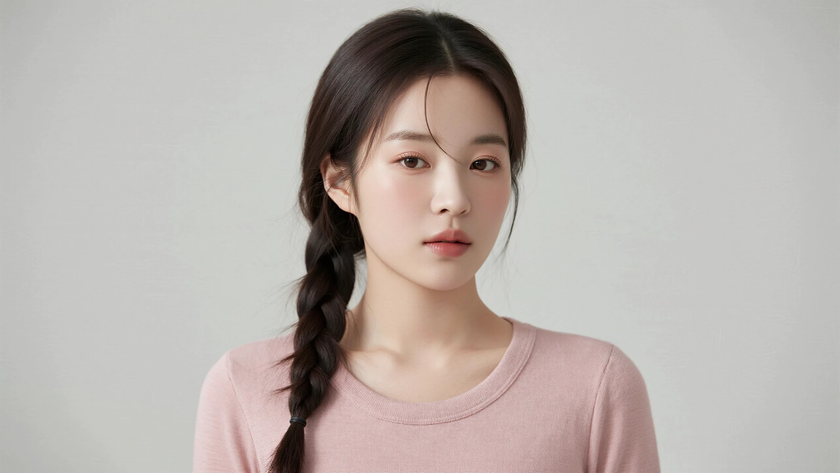 AI纯色极简清新治愈淡豆沙粉温柔恬静少女，无水印壁纸