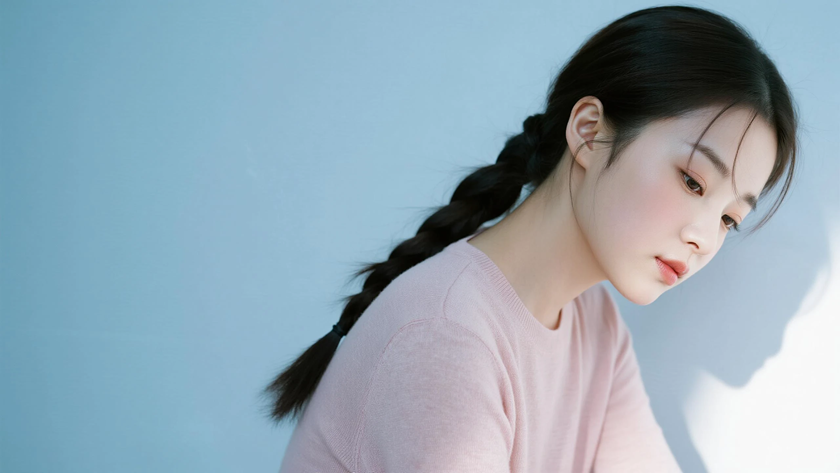 AI暖粉柔光清新治愈纯棉针织软糯亲肤质感女生，高清壁纸
