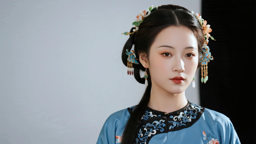 AI纯色极简华贵大气中式复古女生无水印壁纸