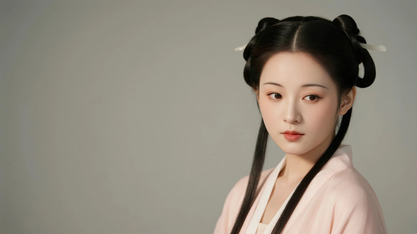 AI中式复古美人浅粉汉服襦裙纯色电脑壁纸