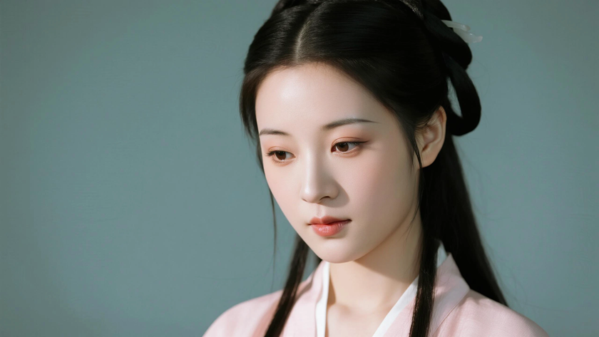 AI极简浅粉温柔灵动国风少女无水印壁纸