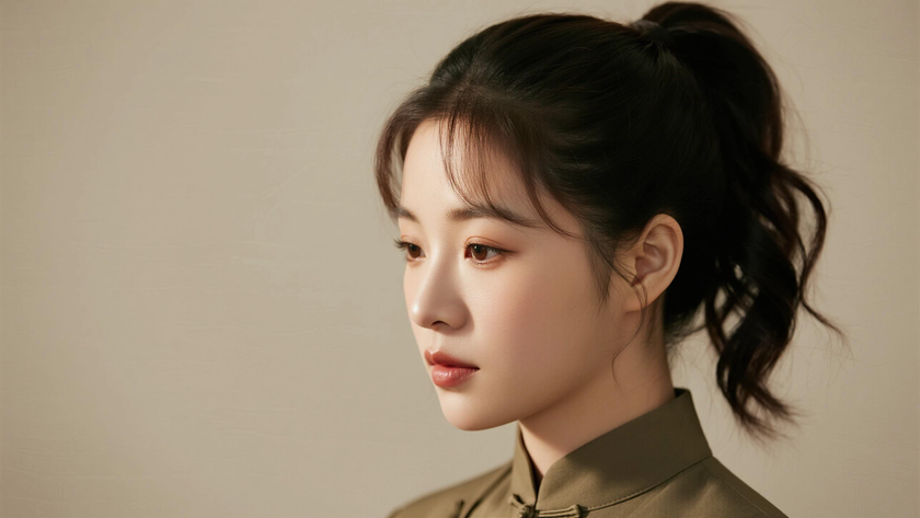 AI中式复古美人改良中山装上衣纯色电脑壁纸