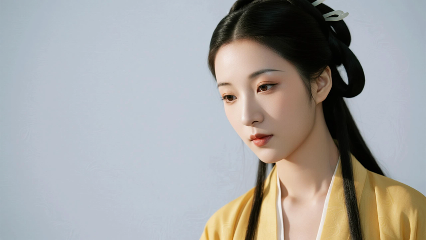 AI鲜亮明黄活泼灵动国风少女无水印壁纸