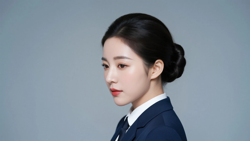 AI空乘气质美女身穿深蓝空乘制服纯色留白电脑壁纸