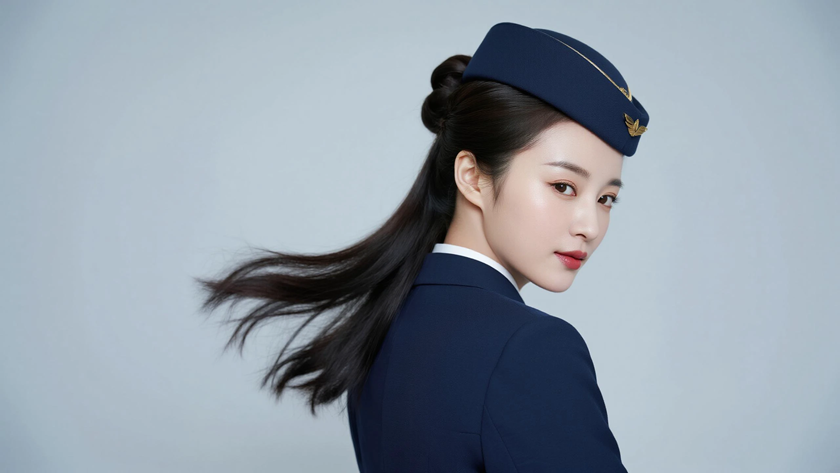 AI极简纯色背景优雅干练空乘女生无水印电脑壁纸