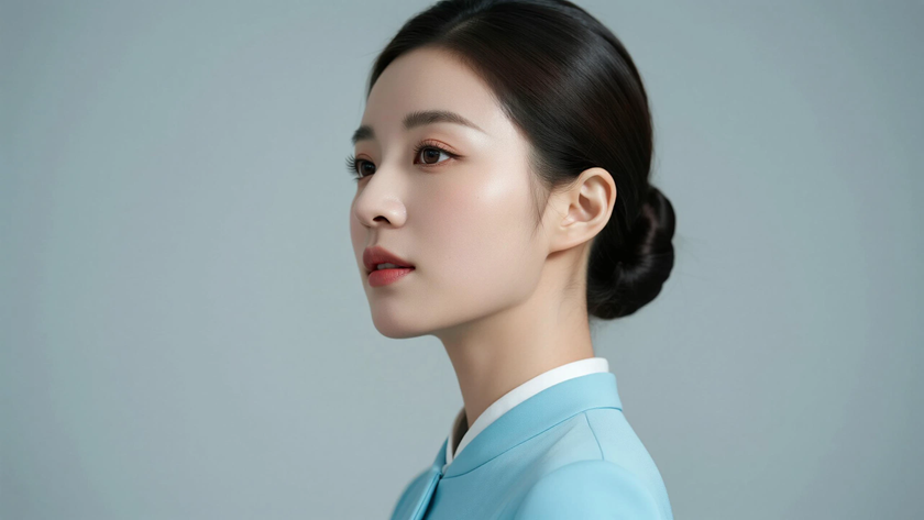 AI空乘气质美女浅蓝空乘制服纯色留白电脑壁纸
