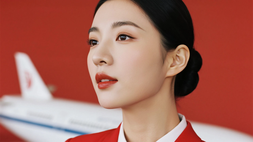 AI优雅盘发长发女生，侧脸暖红色底色桌面壁纸