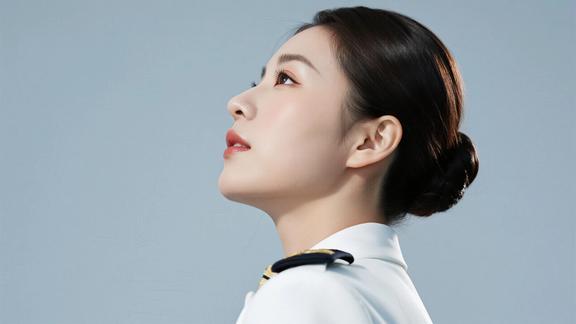 AI空乘气质美女白色空乘制服纯色留白电脑壁纸