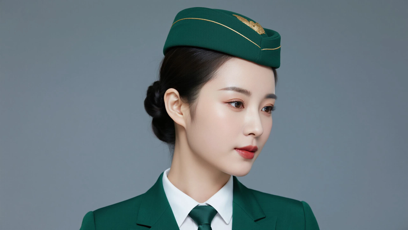 AI空乘气质美女绿色空乘制服纯色留白电脑壁纸