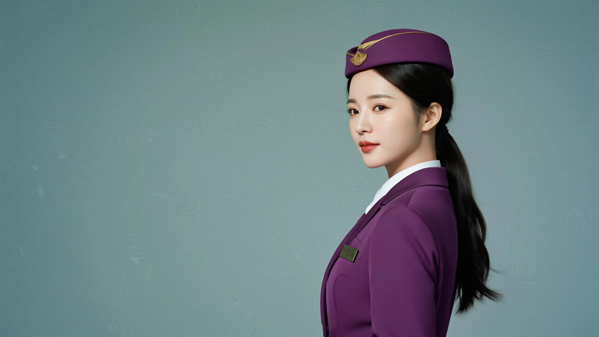 AI哑光质感紫色空乘制服女生高清壁纸