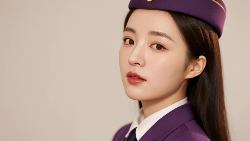 AI侧分垂肩长直发女生淡紫底色桌面壁纸
