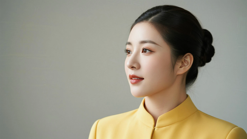 AI空乘气质美女黄色空乘制服纯色留白电脑壁纸