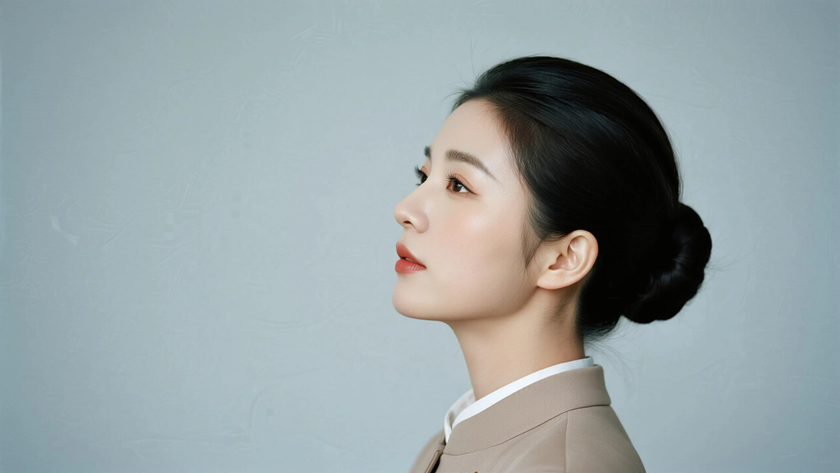 AI空乘气质美女米色空乘制服纯色留白电脑壁纸