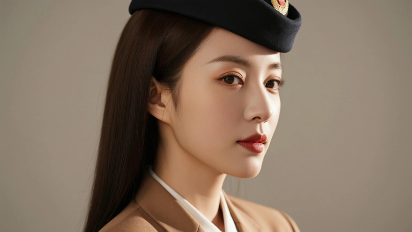 AI空乘气质美女驼色空乘制服纯色留白电脑壁纸